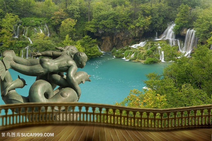 公园湖畔美景韩式自然背景