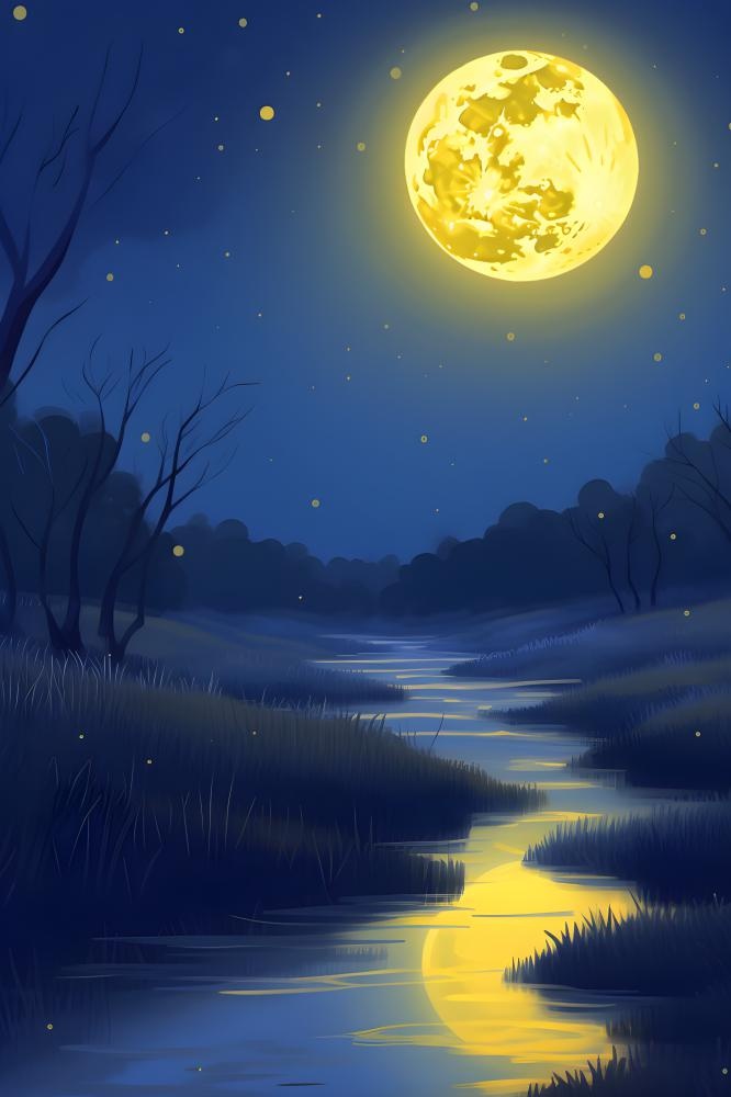 月光草地夜晚背景