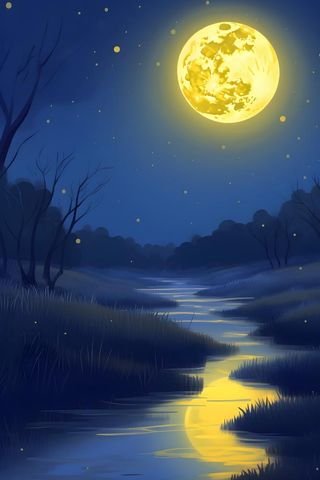 月光草地夜晚背景