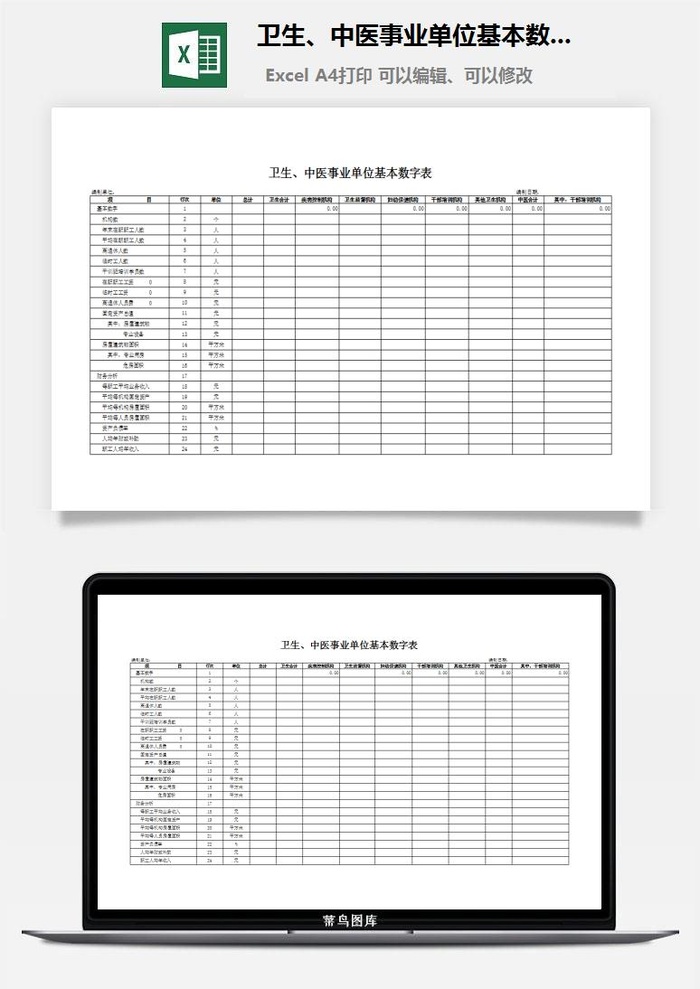 卫生、中医事业单位基本数字表excel模板