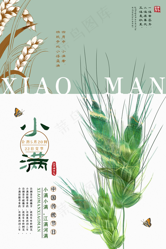 手绘24传统节气小满节日海报psd模版下载