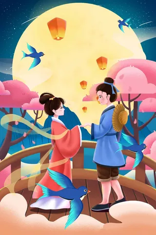 七夕情人节质感营销海报素材