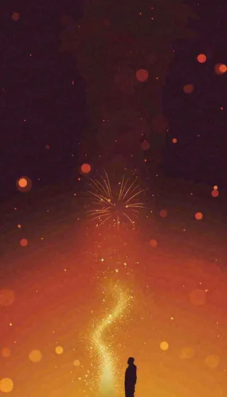 喜庆节日夜晚天空缤纷烟花，彩色绚丽