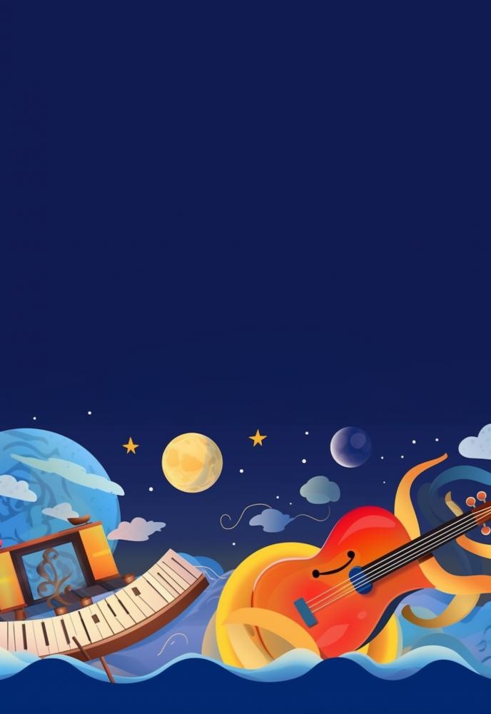 吉他键盘留声机音符蓝色背景