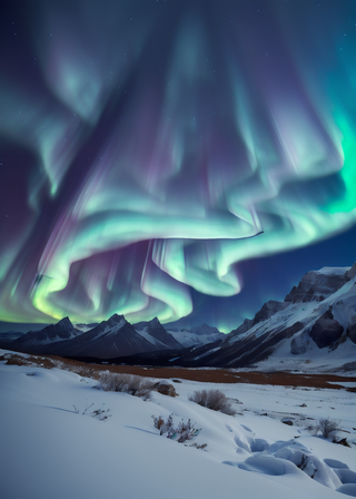 北极极光雪山梦幻风景插画