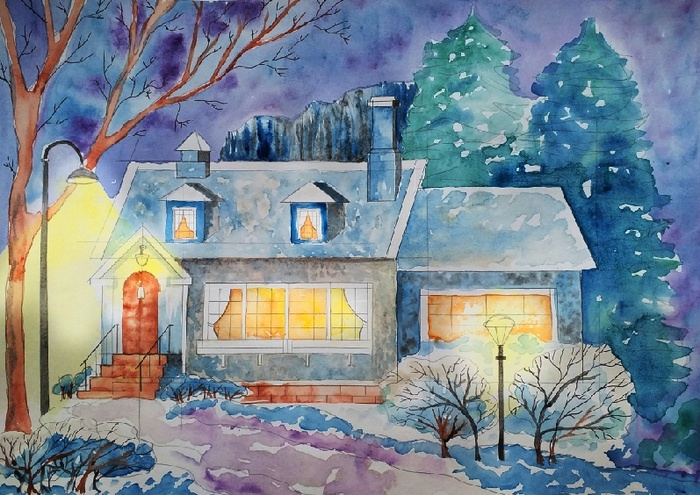 圣诞节雪花风景装饰背景墙