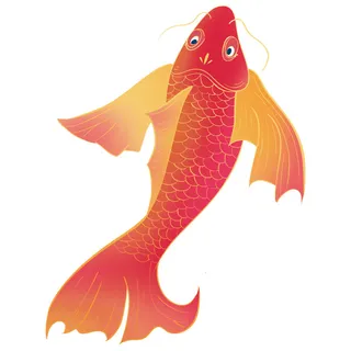 手绘烫金国潮中国风卡通锦鲤鱼金鱼插画装饰元素PSD设计素材