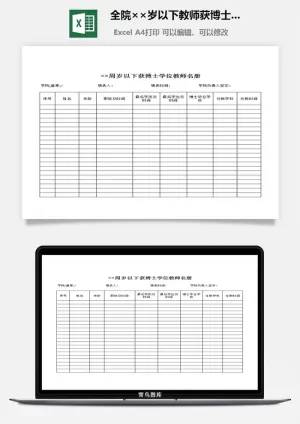 全院××岁以下教师获博士学位的教师名册excel模板
