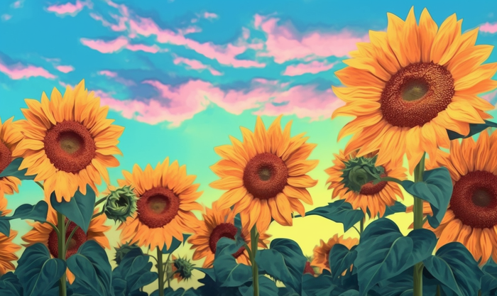 一片向日葵田里种满了黄色的向日葵插画背景(4272x2544)
