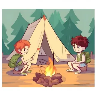 户外野外森林草原露营人们卡通插画背景