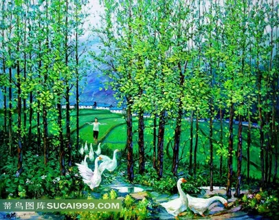 乡村田园树林鸭子图片