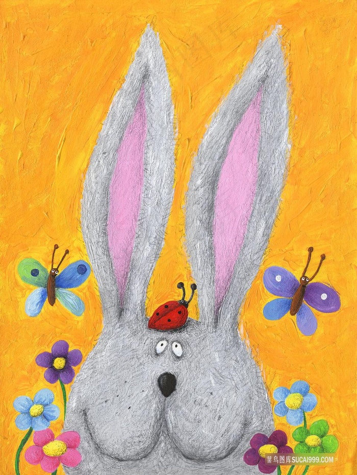 长耳兔子油画装饰画
