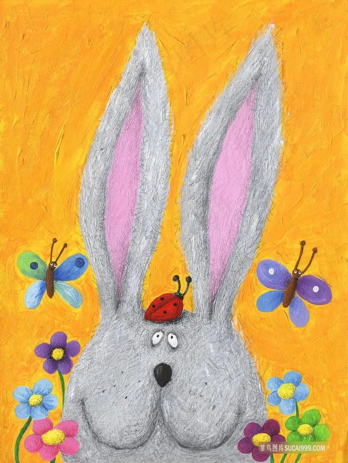 长耳兔子油画装饰画
