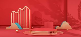 中国风国潮电商促销首页海报C4D背景图3D场景立体设计PSD素材模板