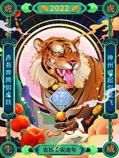 虎年新年喜庆插画海报展板psd模板 虎年新年喜庆插画海报展板psd模板