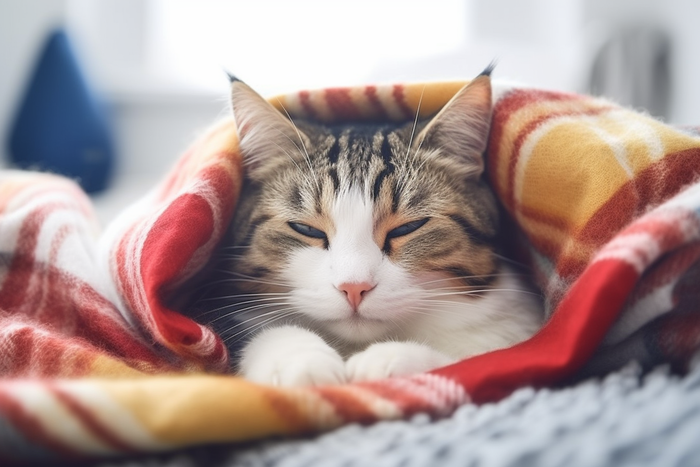 毛毯裹着的猫咪睡觉可爱摄影图(4032x2688)