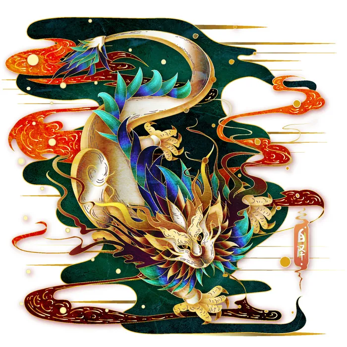 手绘山海经上古神兽夫诸凤凰麒麟青龙白虎朱雀玄武插画PSD素材ai矢量模版下载