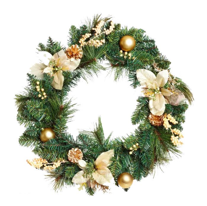 圣诞节红色金色圣诞球花环装饰透明背景(4)