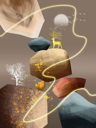 现代手绘石来运转来运转轻奢装饰画