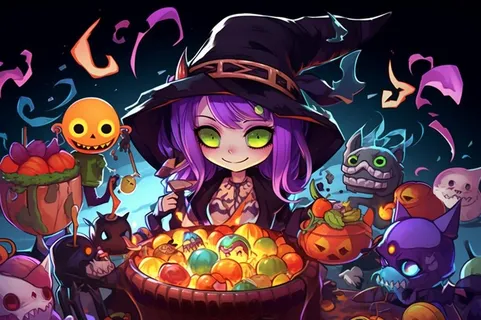 万圣节女巫鬼怪捣蛋南瓜灯恐怖紫色插画素材背景 万圣节女巫鬼怪捣蛋南瓜灯恐怖紫色插画素材背景
