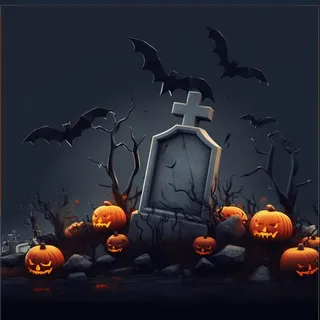万圣节南瓜灯坟墓墓地蝙蝠恐怖黑暗插画素材背景