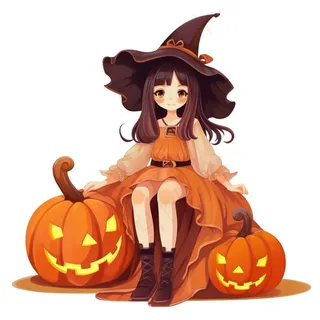 万圣节女巫南瓜灯捣蛋卡通插画免抠