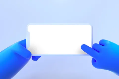 蓝色手持苹果手机点击插画展示样机