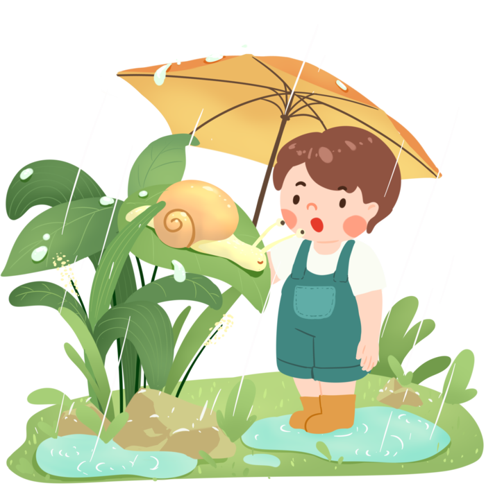 二十四节气谷雨小孩打雨伞看蜗牛
