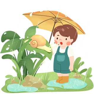 二十四节气谷雨小孩打雨伞看蜗牛