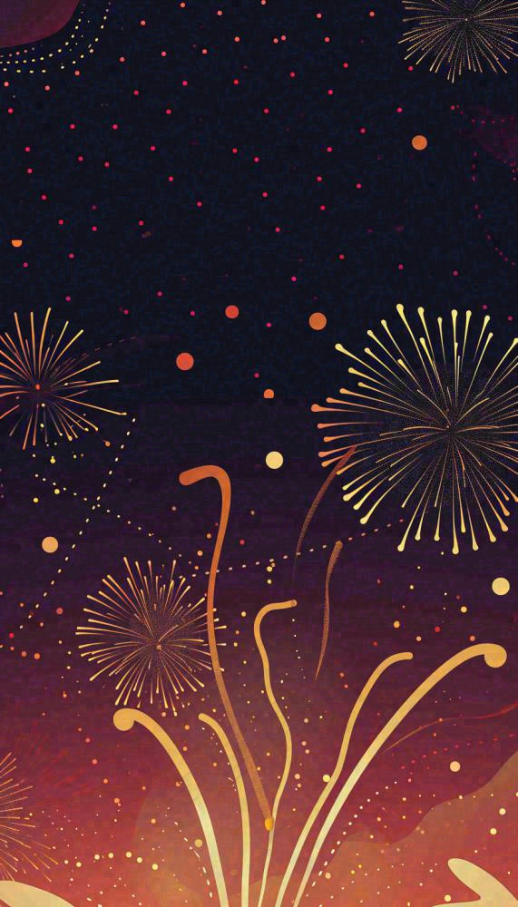 喜庆节日夜晚天空缤纷烟花，彩色绚丽(832x1456)