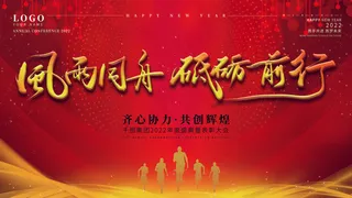 2022虎年新年年会展板虎年新年中国风企业公司年会活动展板签到墙PSD设计素材