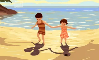 夏日沙滩儿童游玩插画背景