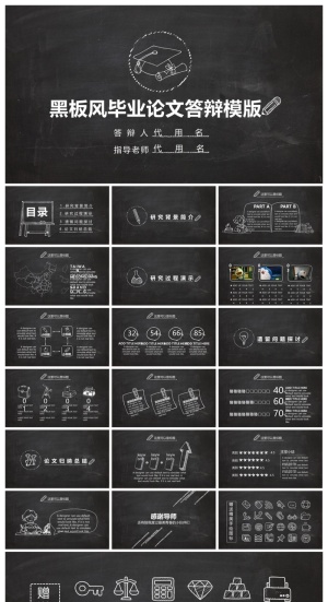 黑板风毕业论文答辩ppt模版预览图