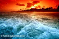 海浪夕阳晚霞图片