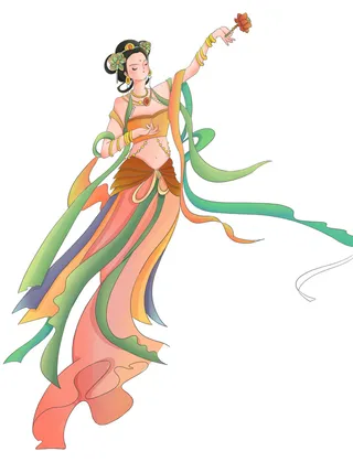 手绘国潮中国风古代敦煌神话飞天仙女美女古装人物插画PSD素材