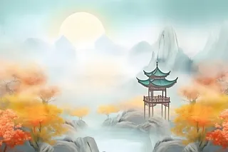 国风庭院简约清新阳光背景