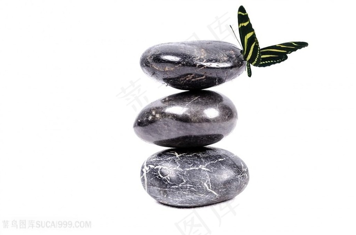 平衡石头与蝴蝶