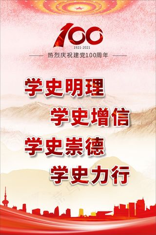 红色简约学史明理宣传海报