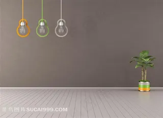 室内吊着的灯泡与植物家居摄影高清图片