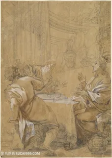 餐桌人物复古装饰画