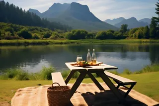 草地野餐郊外篮子山脉背景