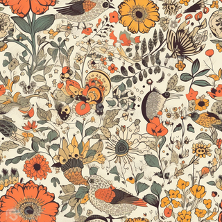 花鸟图，插画风格，无缝贴图，素材