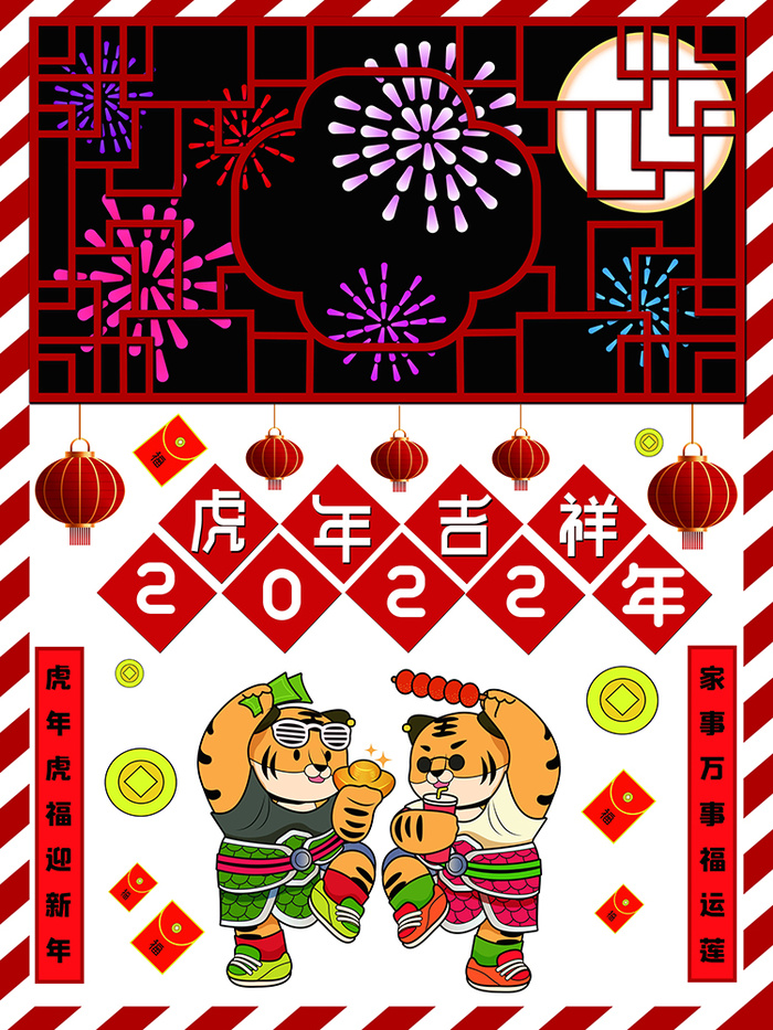虎年新年海报展板PSD模板2022虎年吉祥psd模版下载