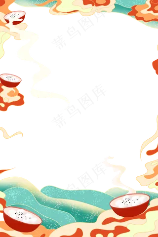 国潮手绘古风海浪花朵祥云装饰边框相框免抠
