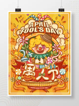 手绘愚人节涂鸦风节日海报