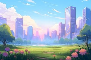 城市风光建筑草地背景