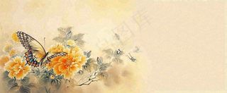 温馨纹理橙色花朵鲜花蝴蝶意境唯美渐变，中国风