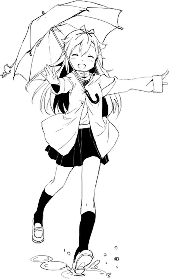 黑白线条画女孩素材简笔