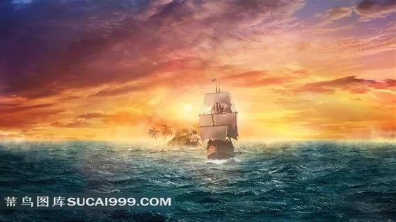 大海中航行的海盗船