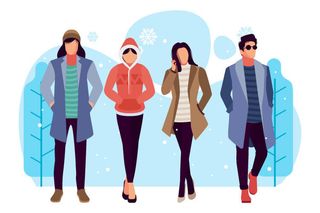 冬天服饰服装冬装穿冬装保暖冬季卡通人物男女装Ai矢量图片素材